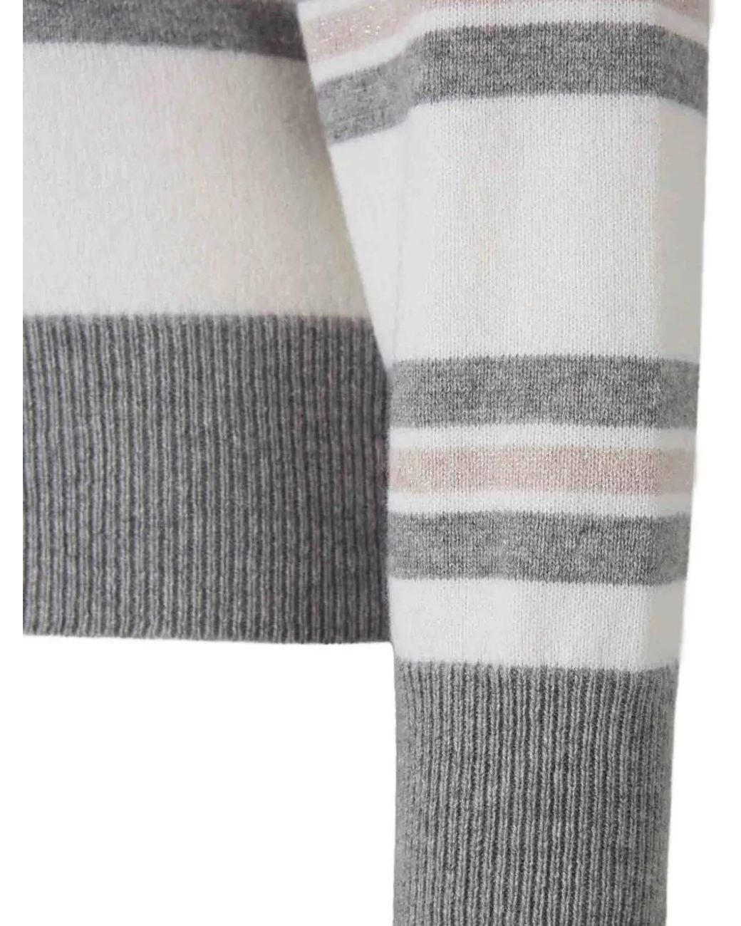 Peserico Gray Stripe-Pattern Polo Shirt
