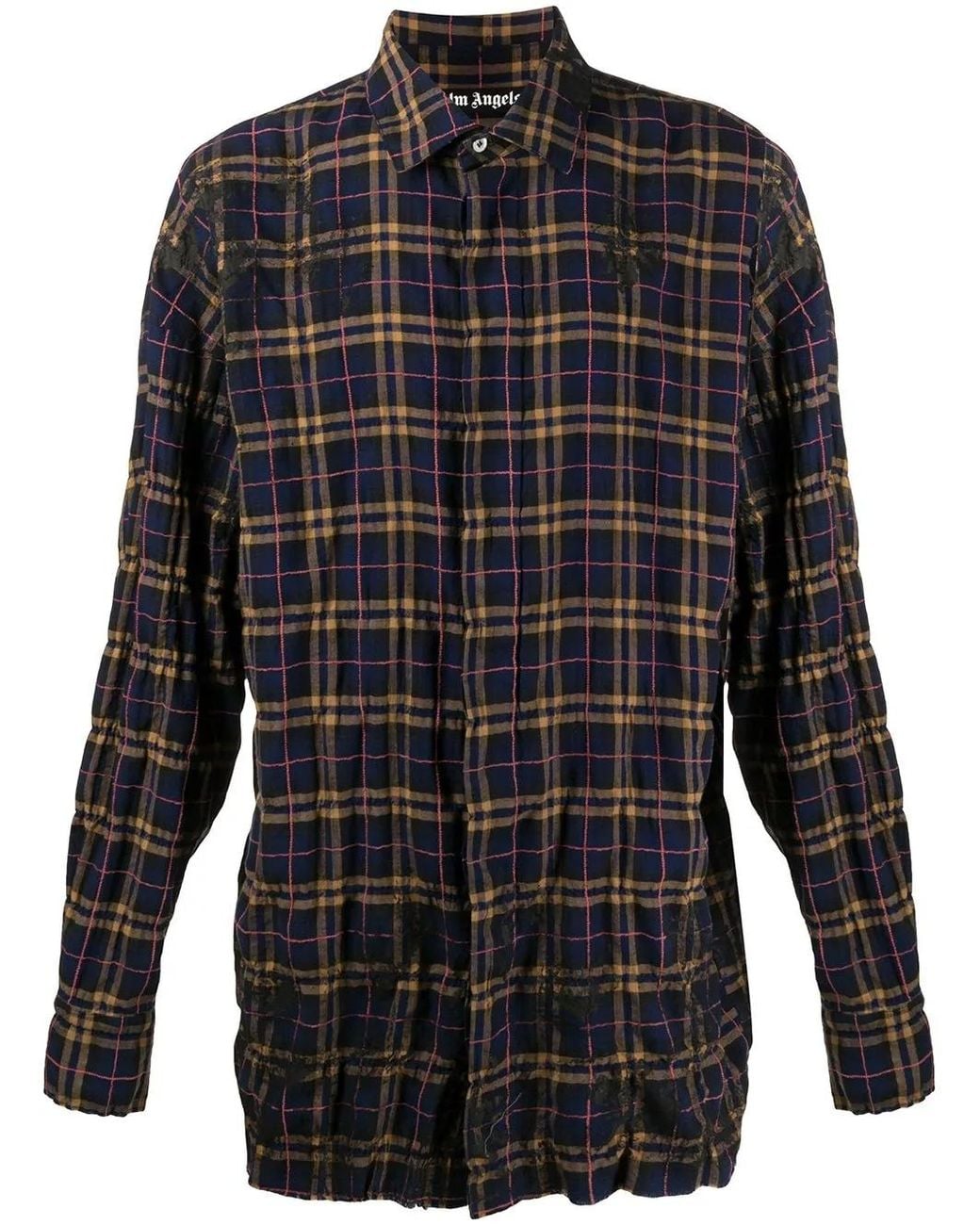 Palm Angels Black Logo-Print Check-Pattern Shirt for men