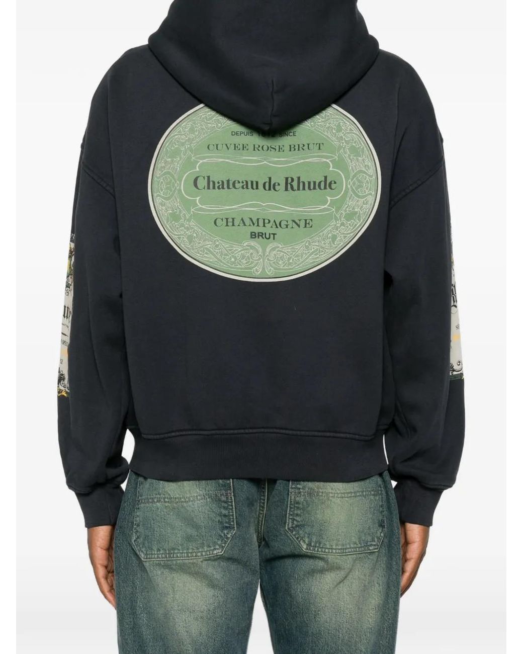 Rhude Black Graphic-Print Zip-Up Hoodie for men