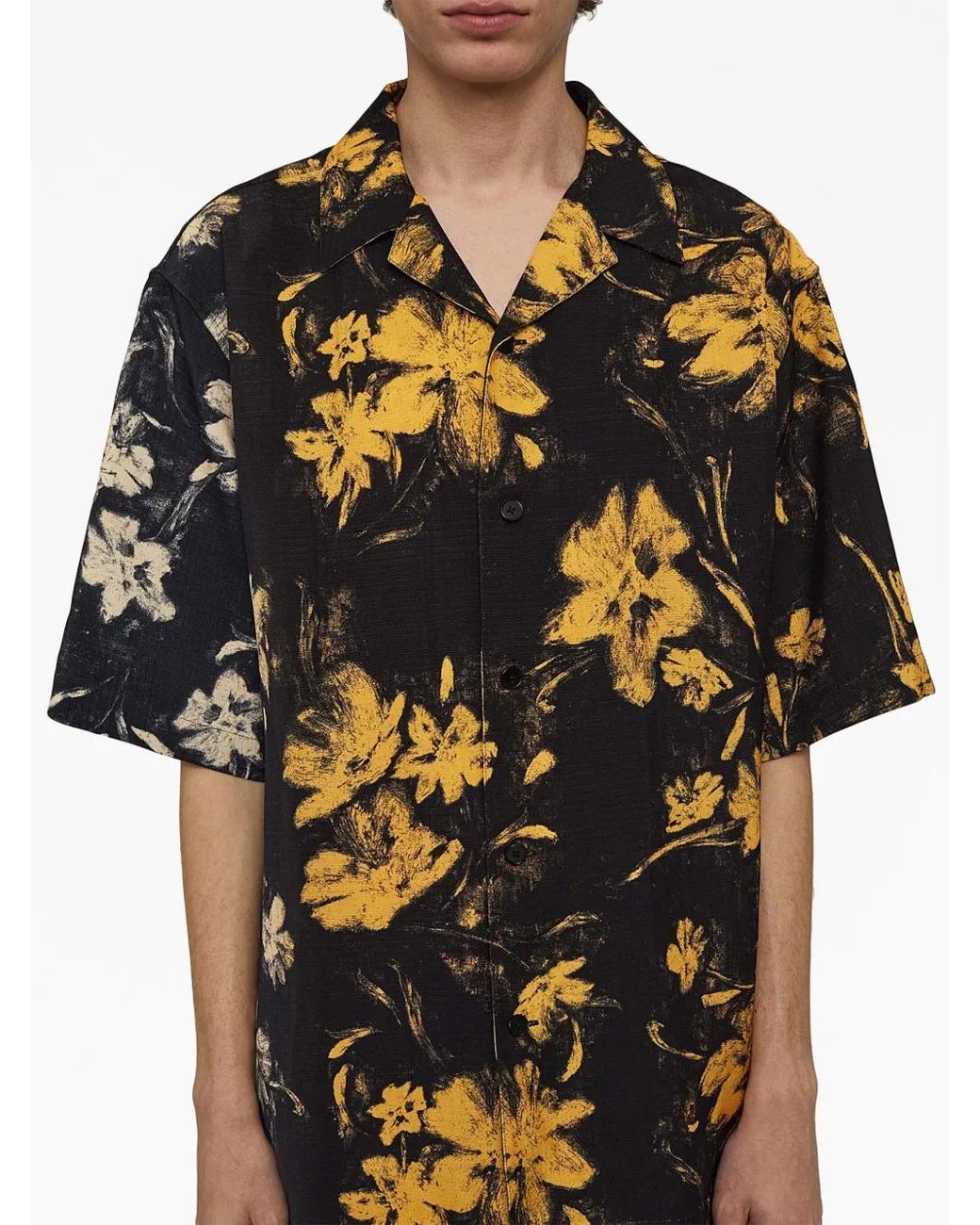 Jil Sander Black Floral-Print Cotton Shirt for men