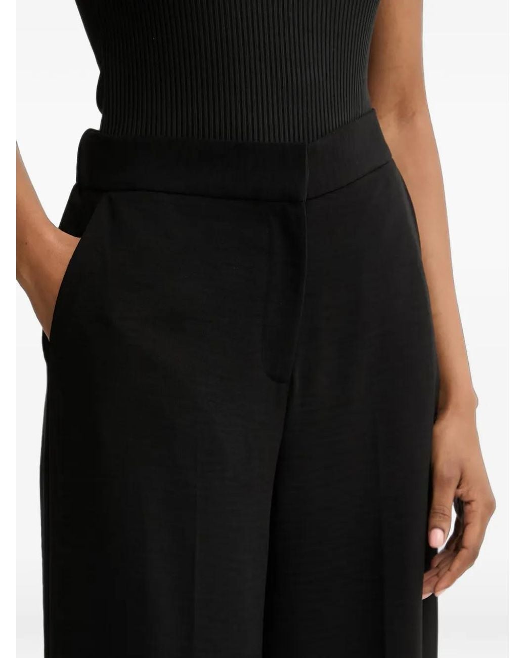 Morgan Black Elasticated-Waist Wide-Leg Trousers