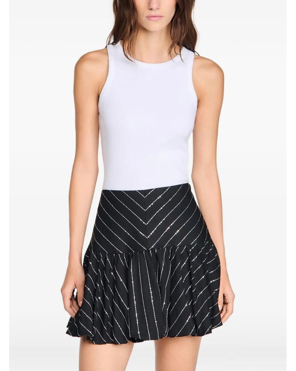 Sandro Black Striped Sequin-Embellished A-Line Skirt