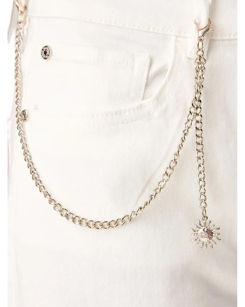 Morgan White Chain-Link Wide-Leg Jeans