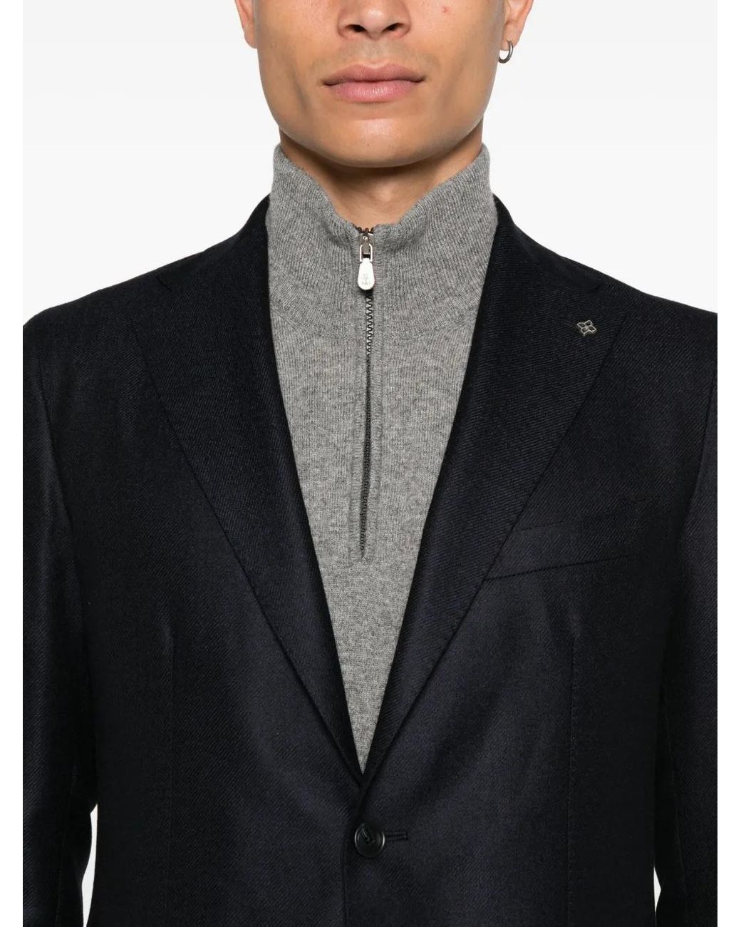 Tagliatore Black Notched-Lapel Single-Breasted Blazer for men