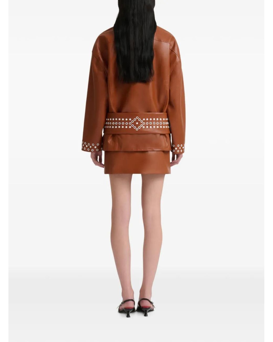 Marni Brown Leather Mini Skirt With Studs