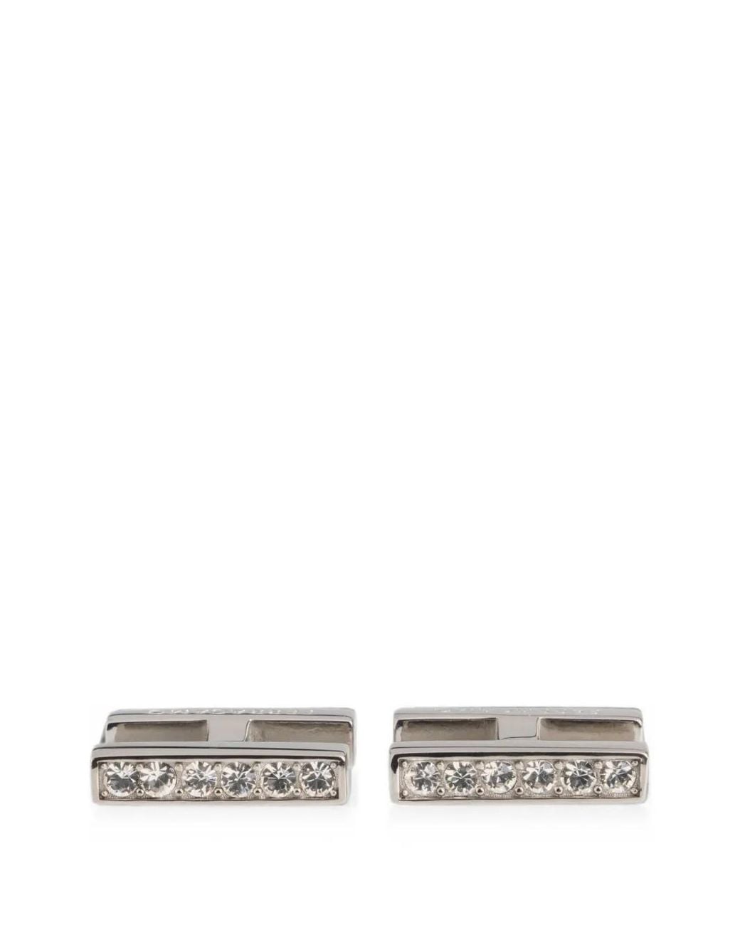 Ferragamo White Crystal Embellished Cufflinks for men