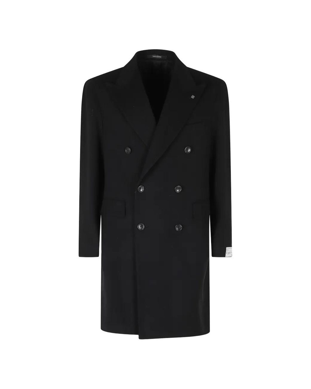 Tagliatore Black Double-Breasted Peak-Lapel Coat for men