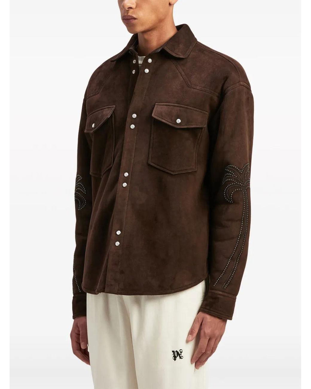 Palm Angels Brown Palms Studded Leather Shirt for men