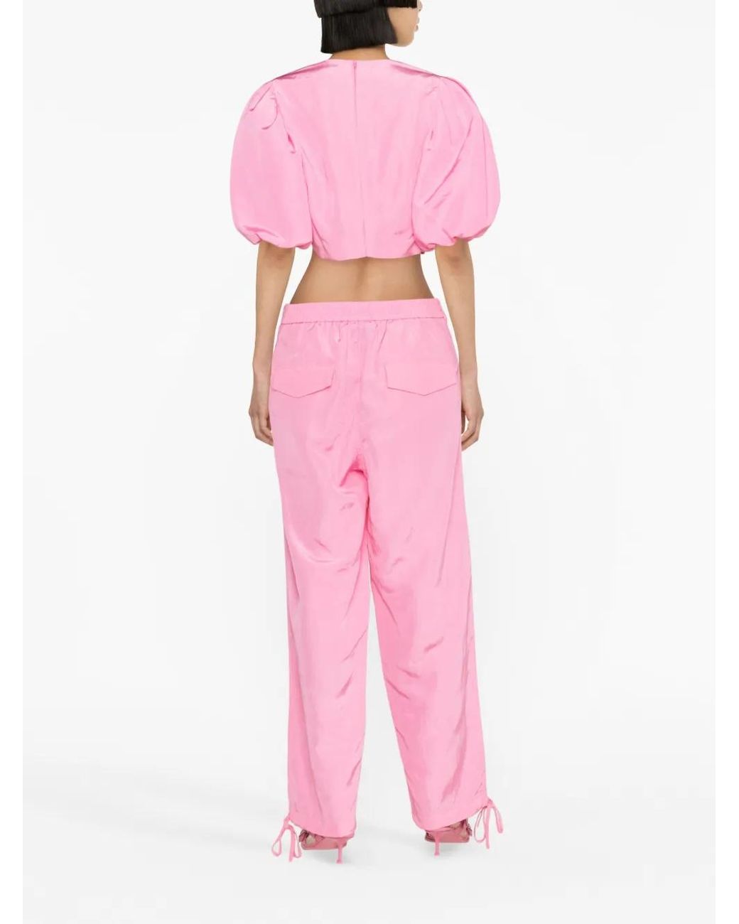 MSGM Pink Puff-Sleeved Crop Top