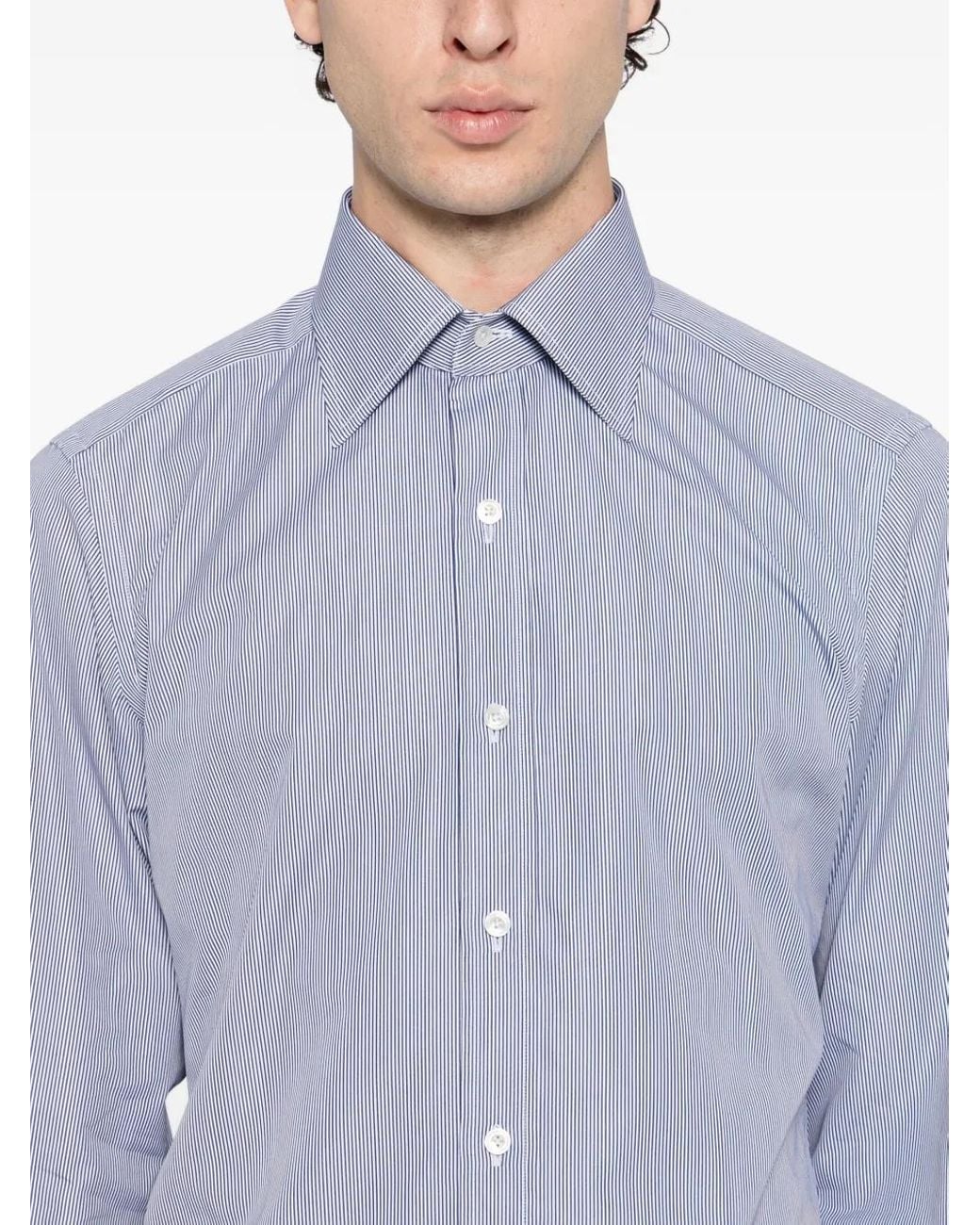 Tom Ford Gestreept Overhemd in het Blue voor heren