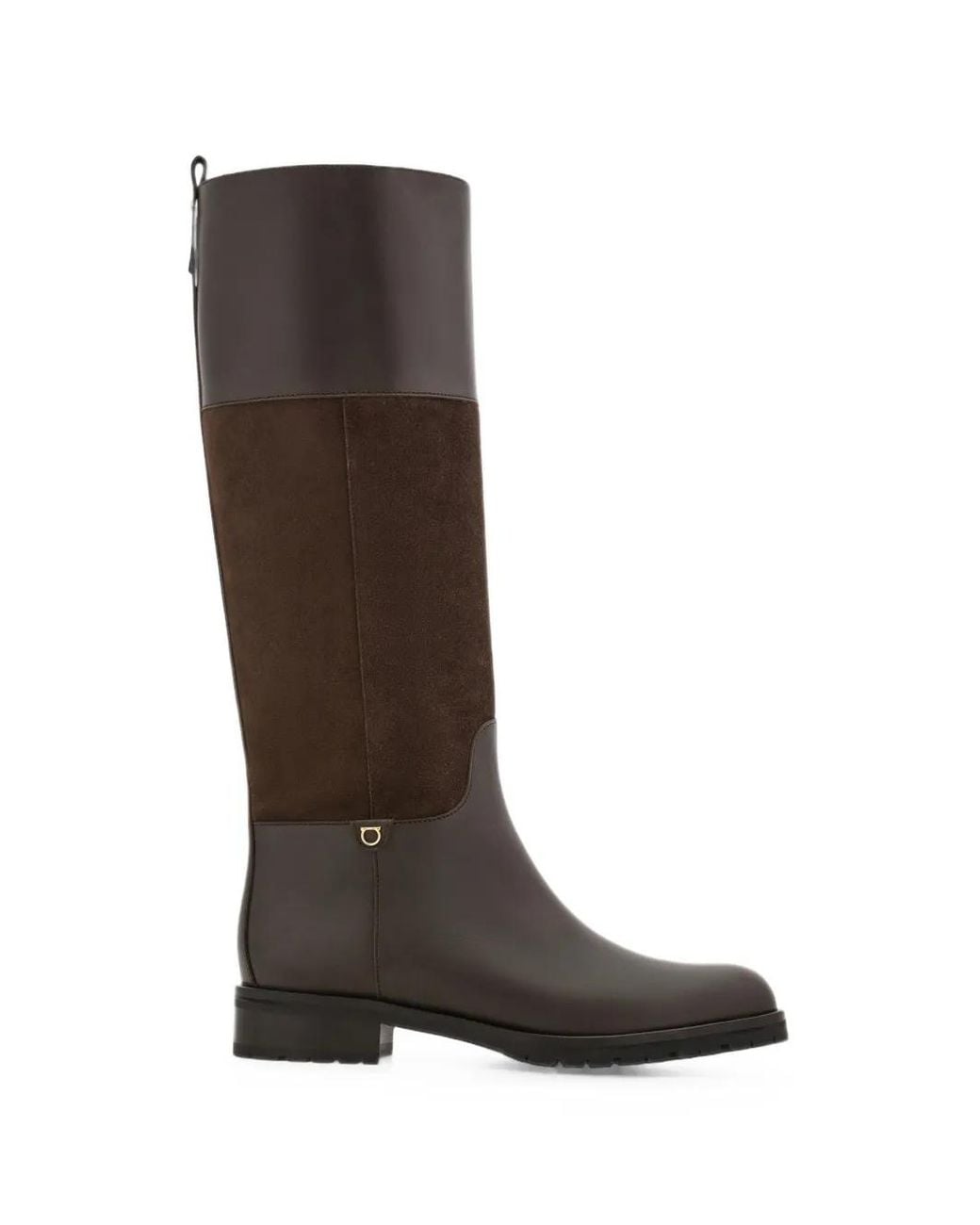Ferragamo Brown Knee High Gancini Ornament Boots