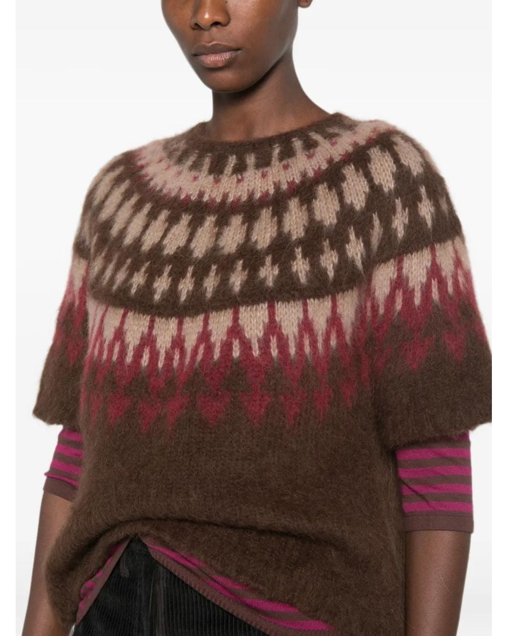 Phisique Du Role Brown Norwegian Round-Neck Top