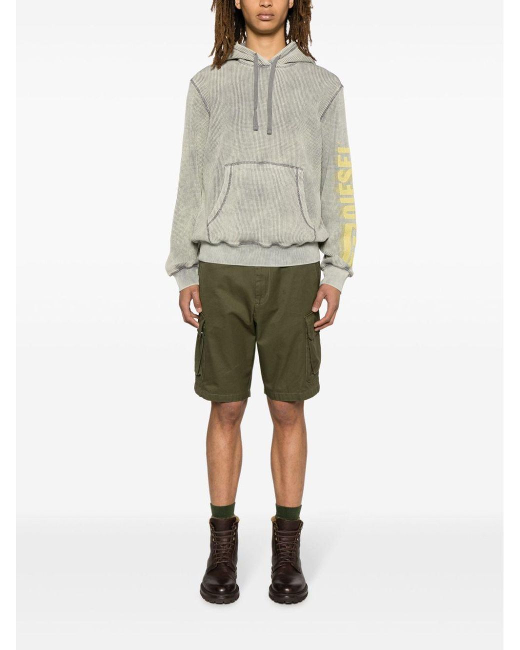 DIESEL Ginafy Waffle-Knit Hoodie in Gray for Men | Lyst