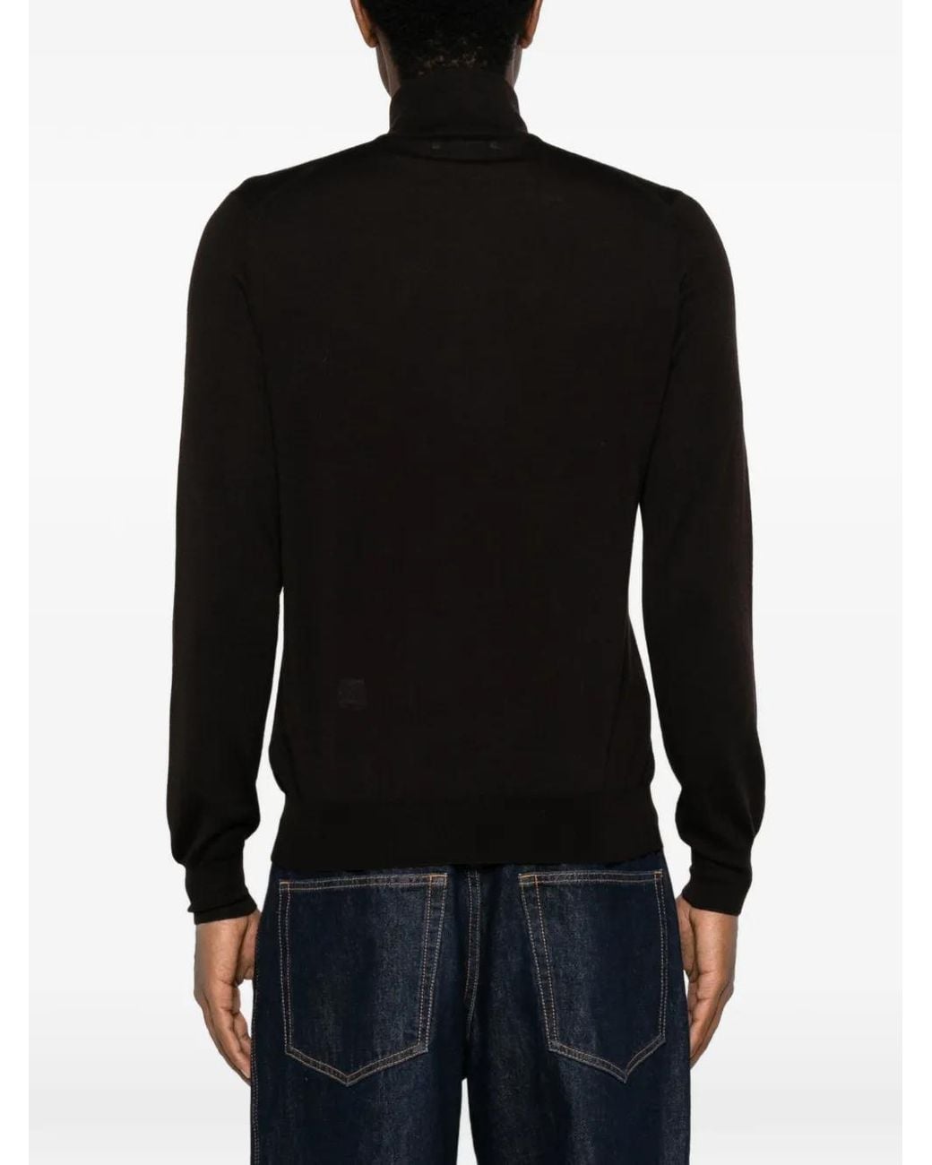 Gran Sasso Black Quarter-Zip Knitted Long-Sleeve Polo Shirt for men