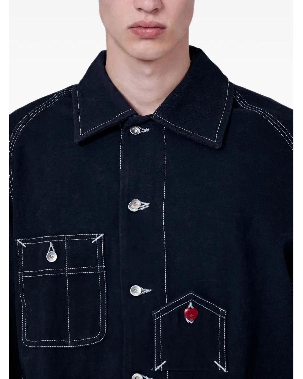 STORY mfg. Blue Surchemise Depot À Coutures Contrastantes for men