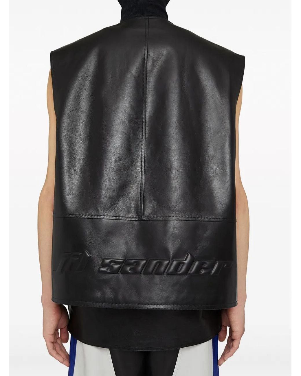 Jil Sander Black Logo-Embossed Zip-Up Leather Gilet for men