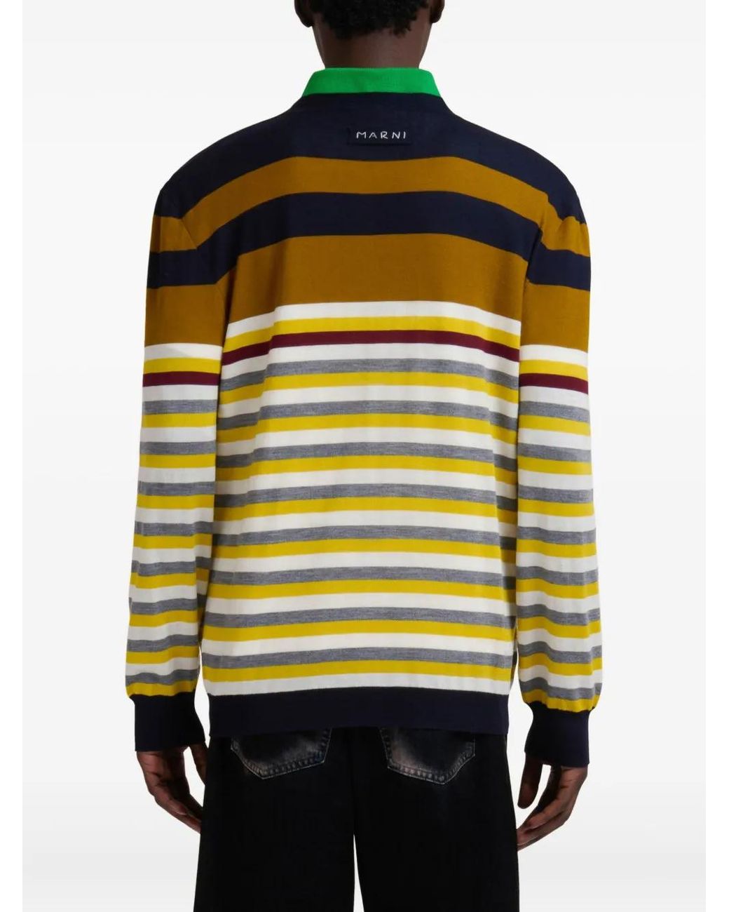 Marni Black Wool Jumper With Mixed Stripes for men