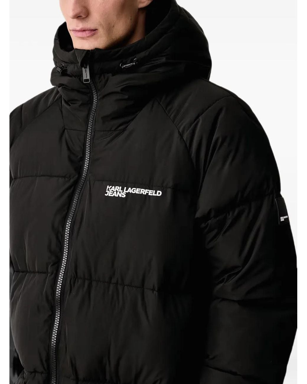 Karl Lagerfeld Black Padded Logo-Print Jacket for men