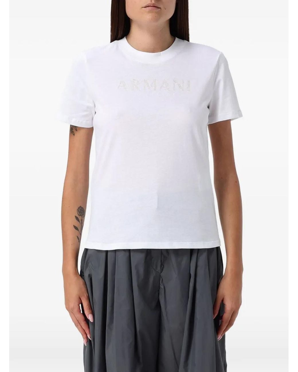 Emporio Armani White Sequin-Logo T-Shirt