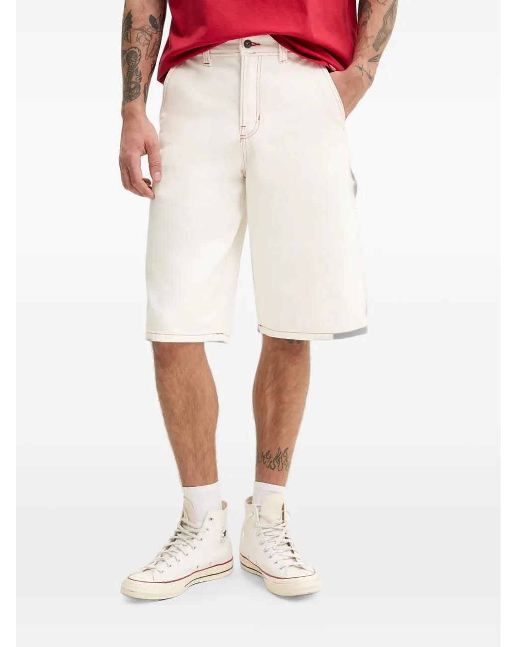 Dickies White Contrast-Stitching Shorts for men