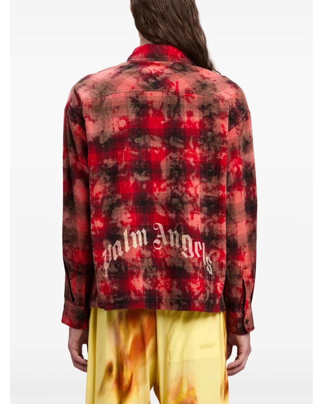 Palm Angels Red Curved Logo Check Shirt L/S For for men