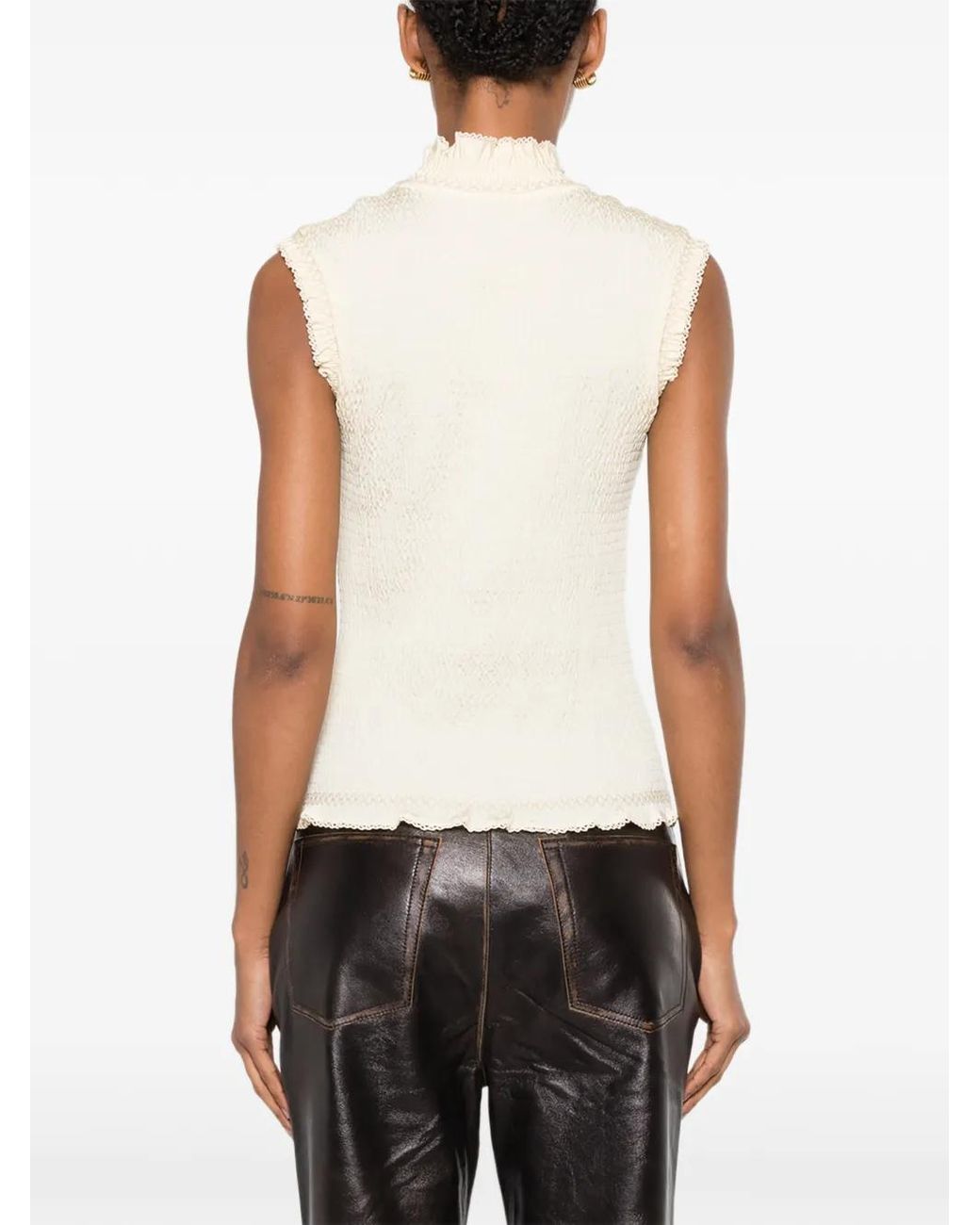 Sandro White Smocked T-Shirt With Flower Detail