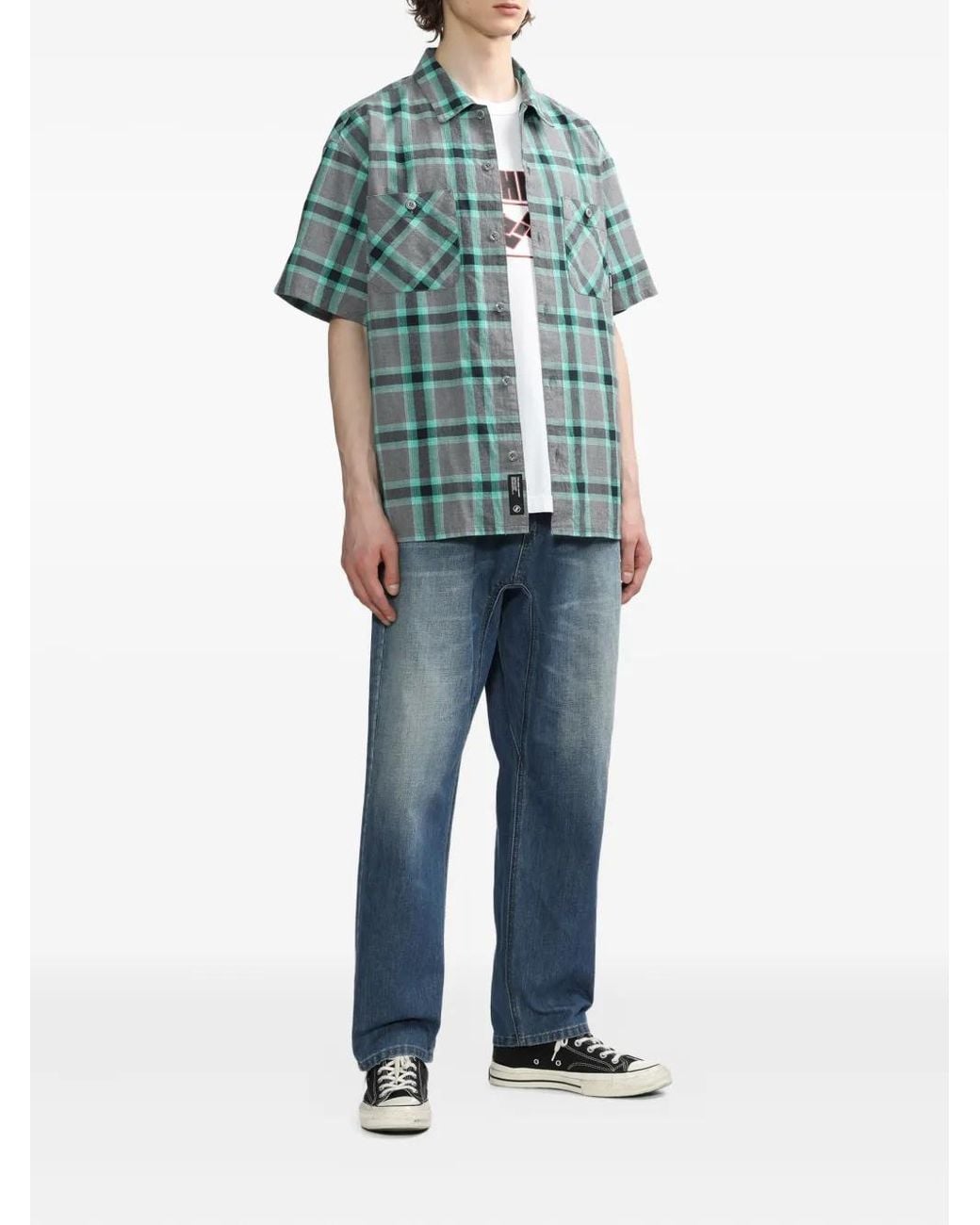 Neighborhood Blue Checked Patch-Pocket Shirt for men