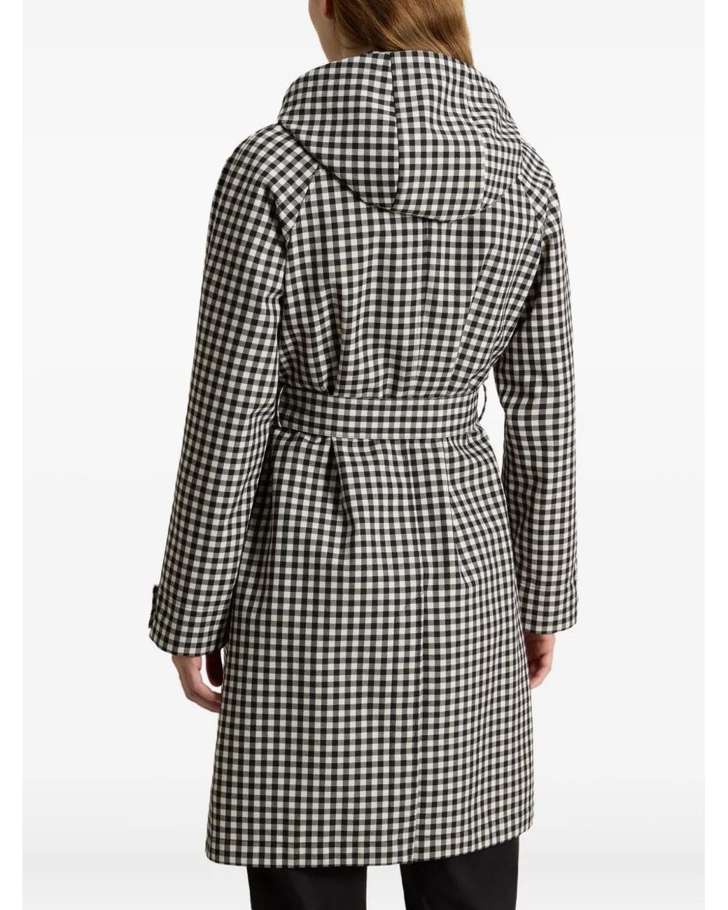 Woolrich Gray Gingham Belted Water-Resistant Trench Coat