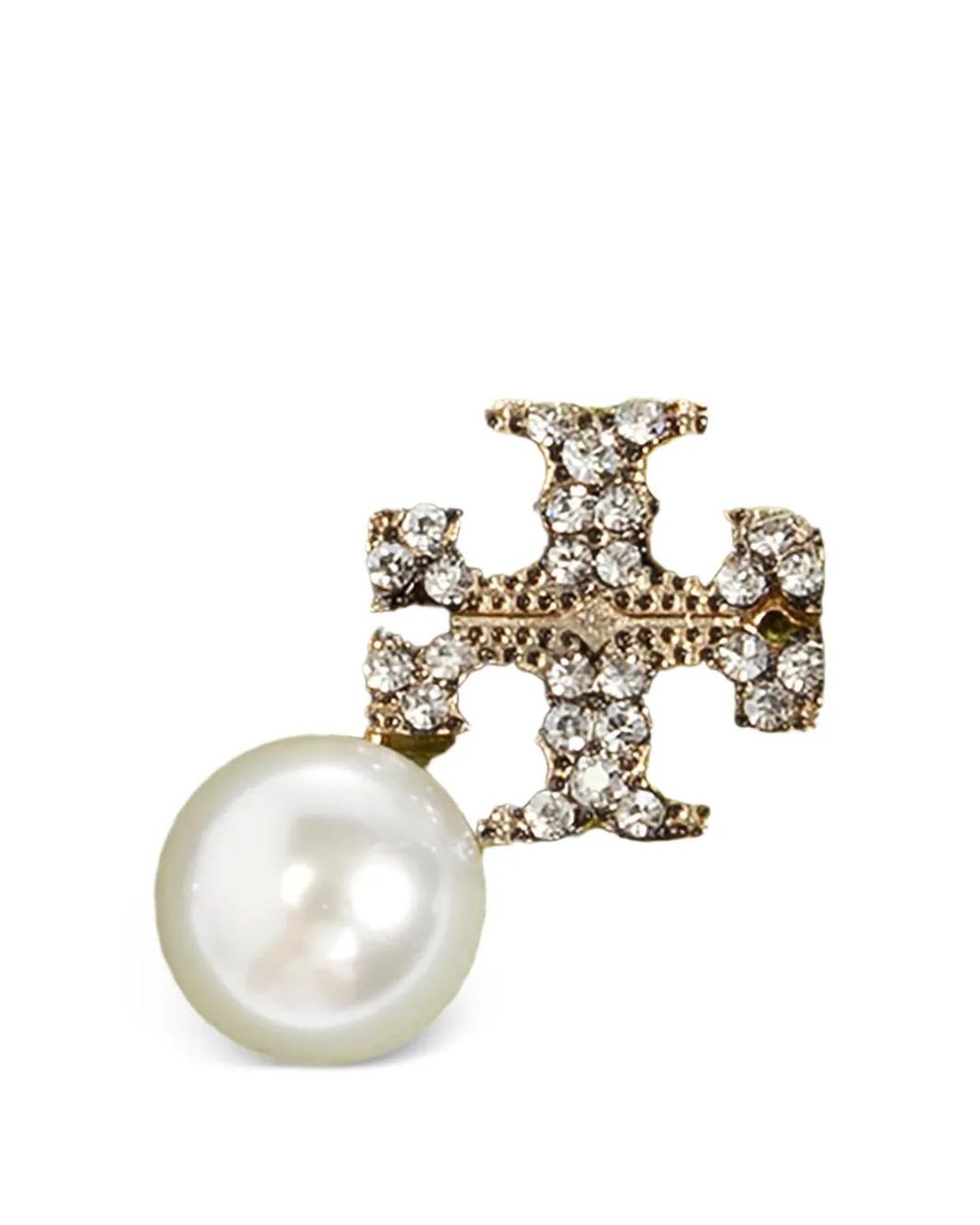 Tory Burch White Moondance Logo And Pearl Stud Earrings