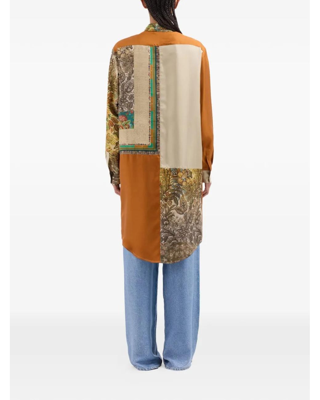 Pierre Louis Mascia Natural Aloe Patchwork Long-Sleeve Shirt