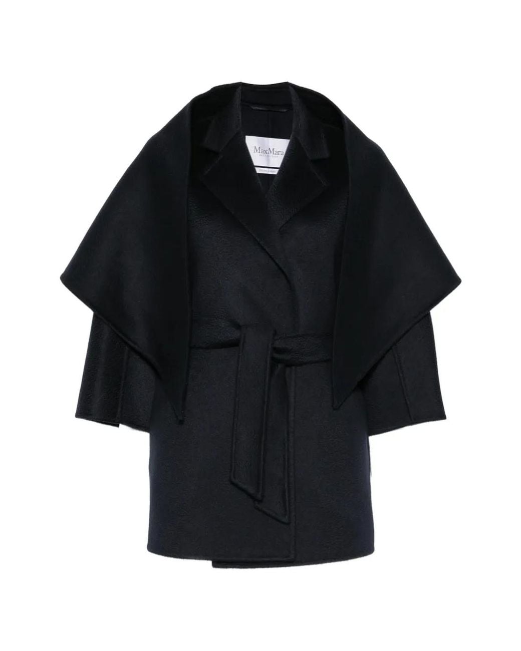 Max Mara Black Manteau Ceinturé À Col Châle