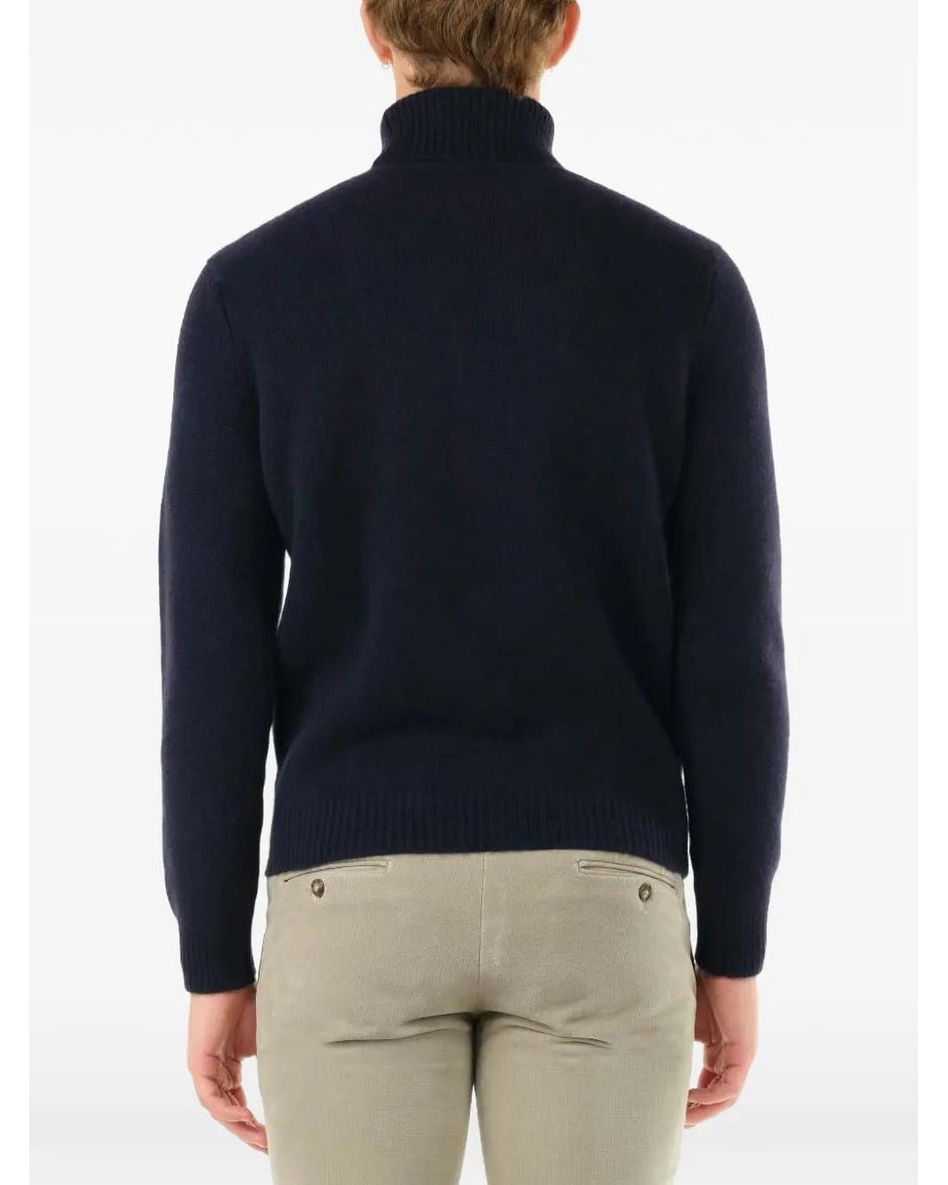 Al Duca D'aosta Blue Ribbed-Trim Cashmere Sweater for men