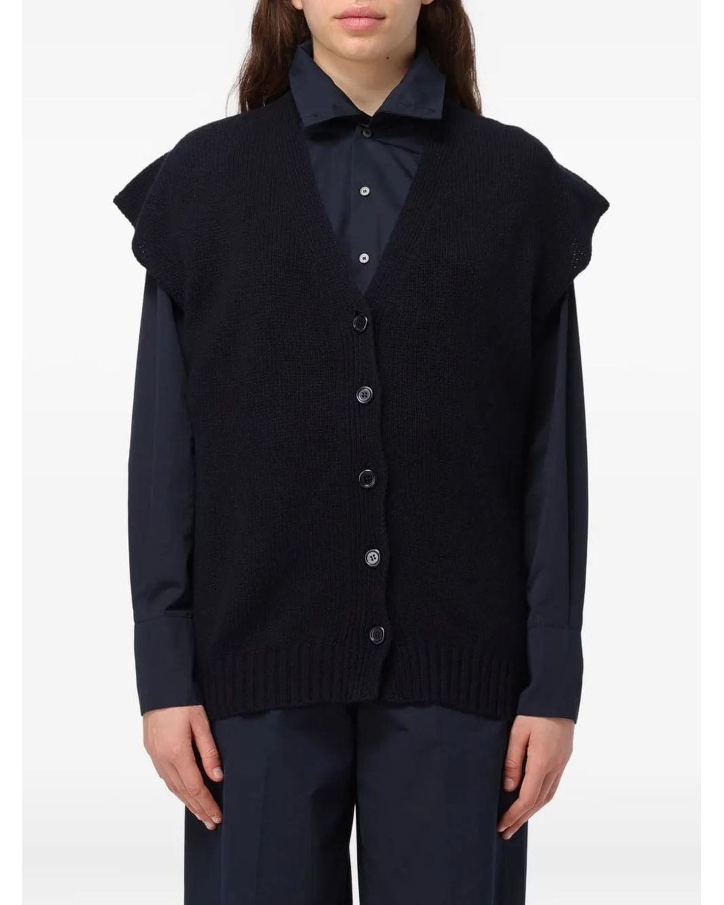 Fabiana Filippi Blue Buttoned Sleeveless Cardigan