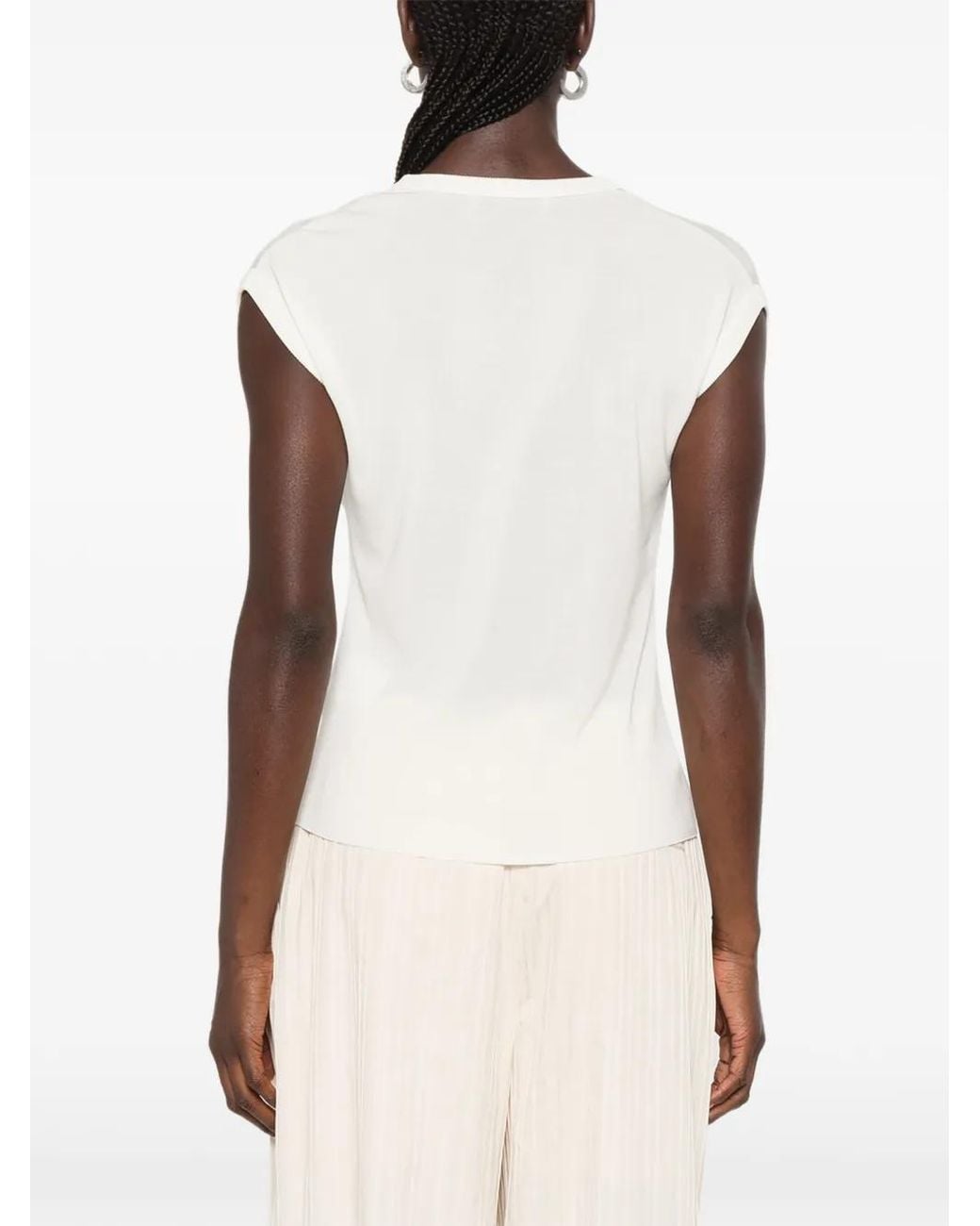 IVORY PARIS White T-Shirt Mia À Encolure Arrondie Et Mancherons