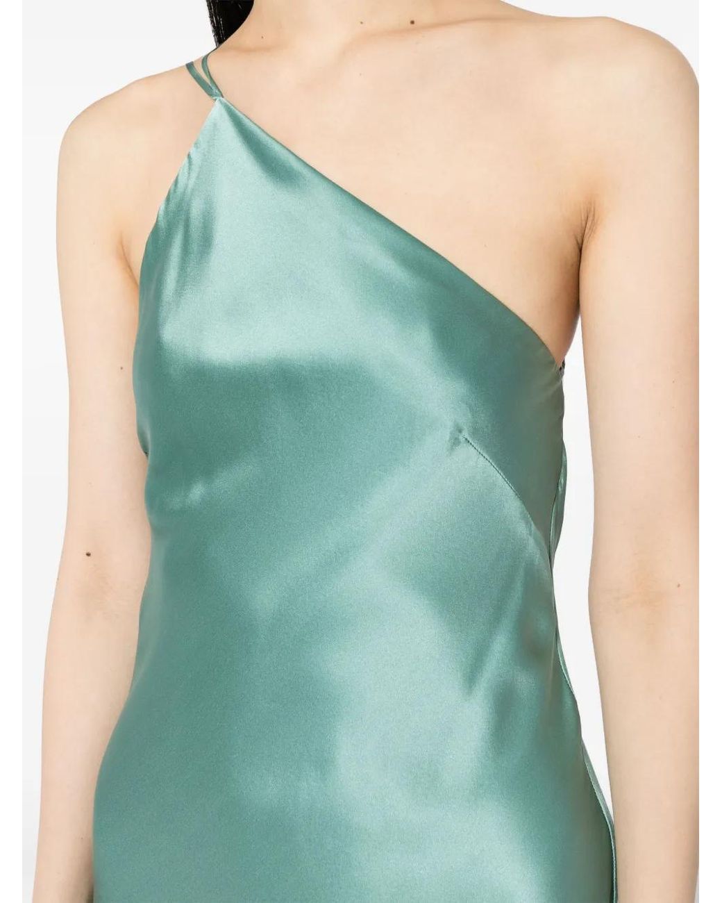 Michelle Mason Green One-Shoulder Bias Gown