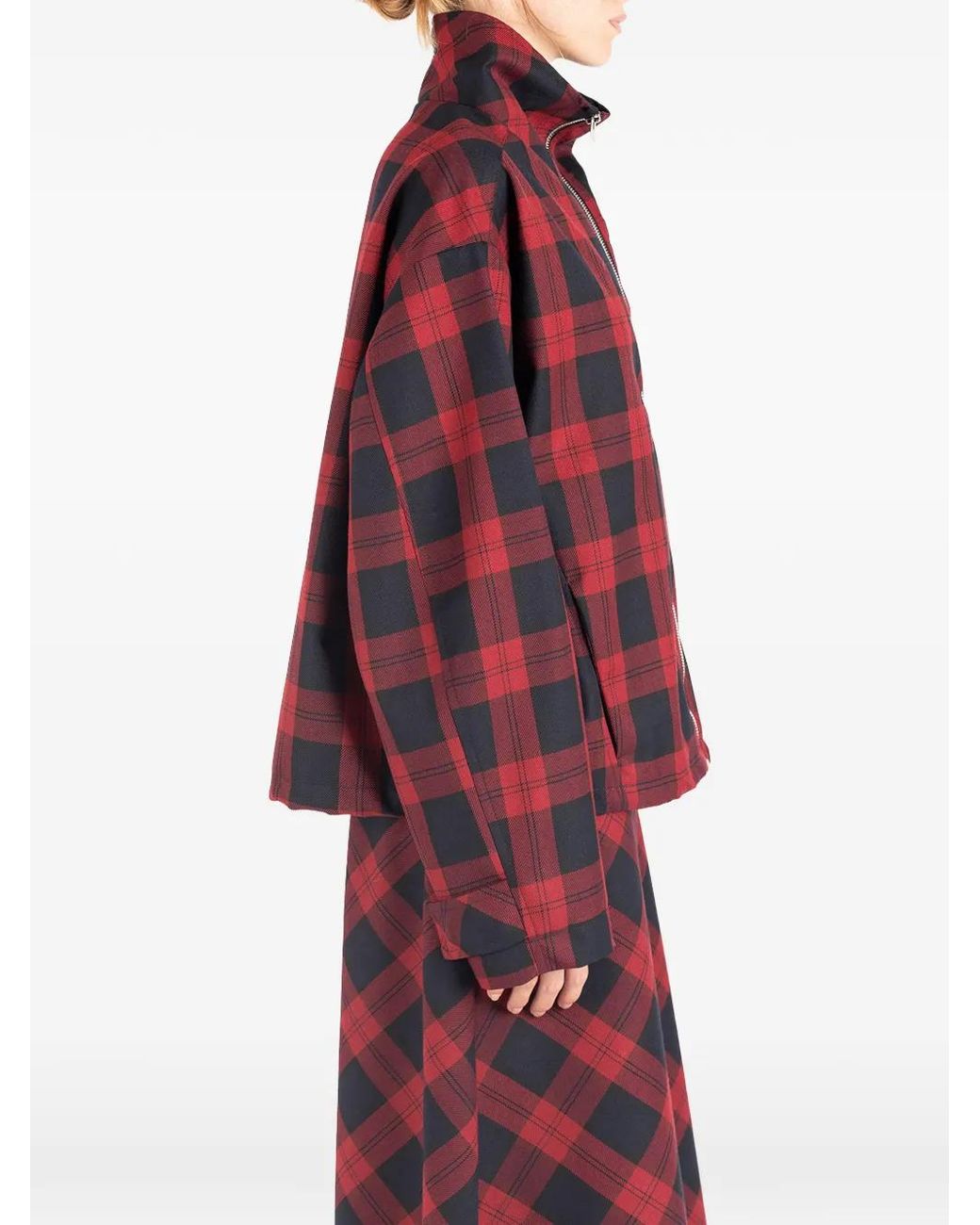 Societe Anonyme Red Check-Pattern Zip-Up Jacket