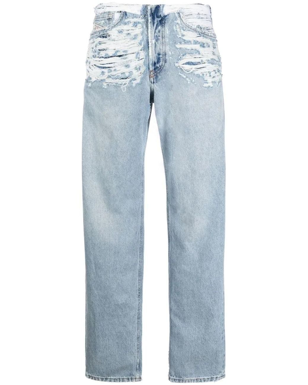 DIESEL Blue Mid-Rise Ripped-Detail Jeans