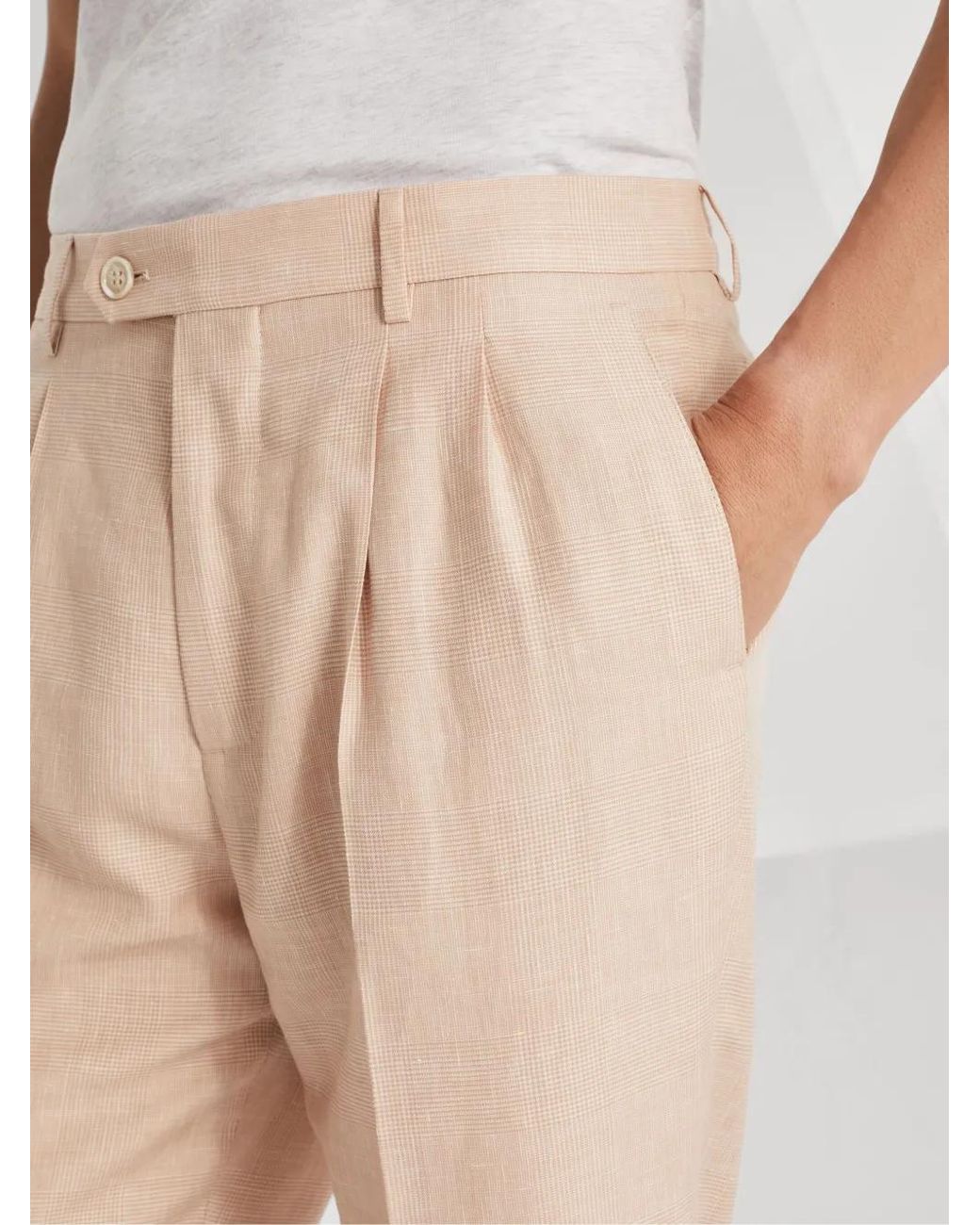Brunello Cucinelli Natural Light Wool Linen Trousers for men