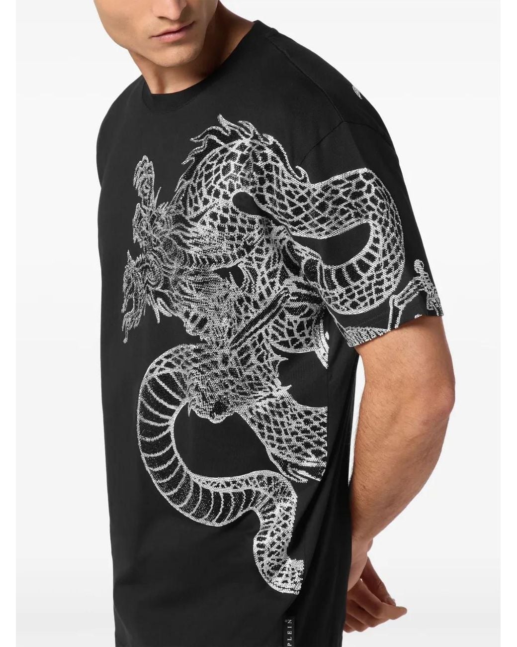 Philipp Plein Black Dragon Strass T-Shirt for men