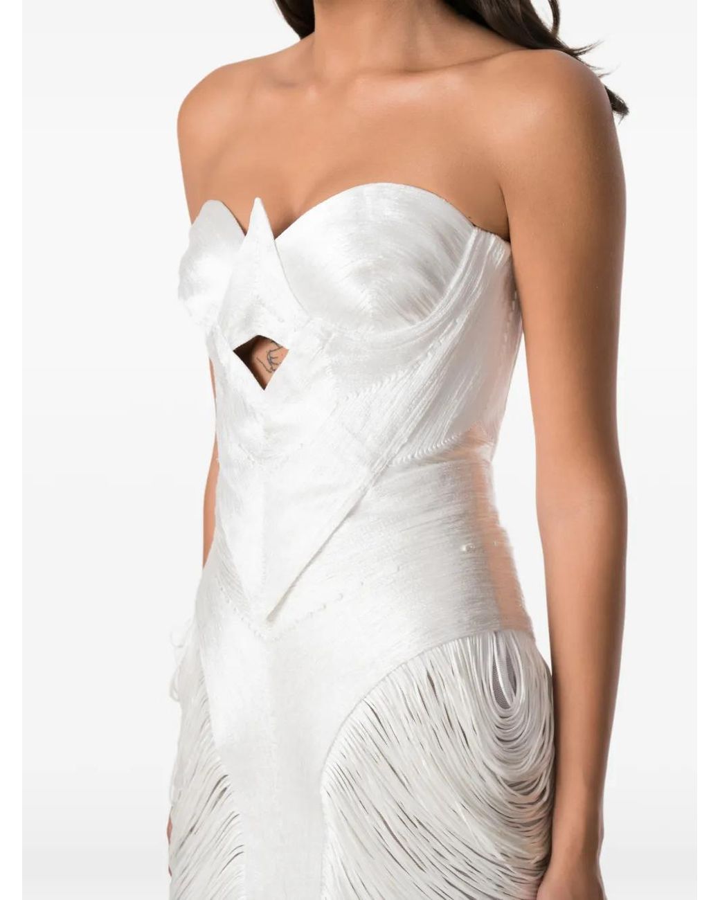 NORINA ST White Aura Fringe-Trimmed Cutout Midi Dress
