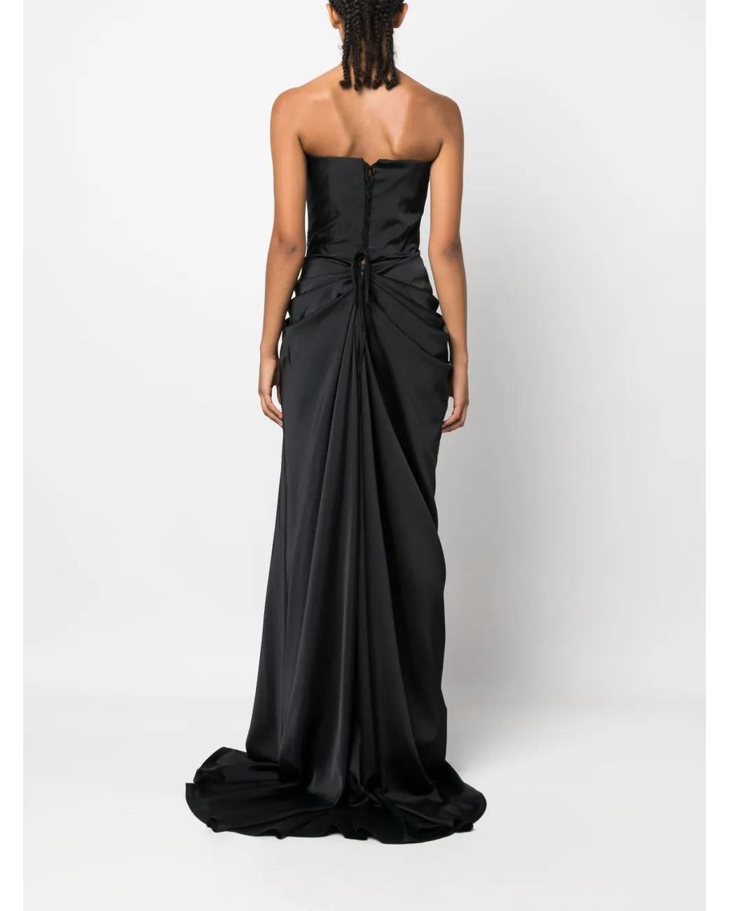 Ana Radu Black Ruched Corset-Style Strapless Dress