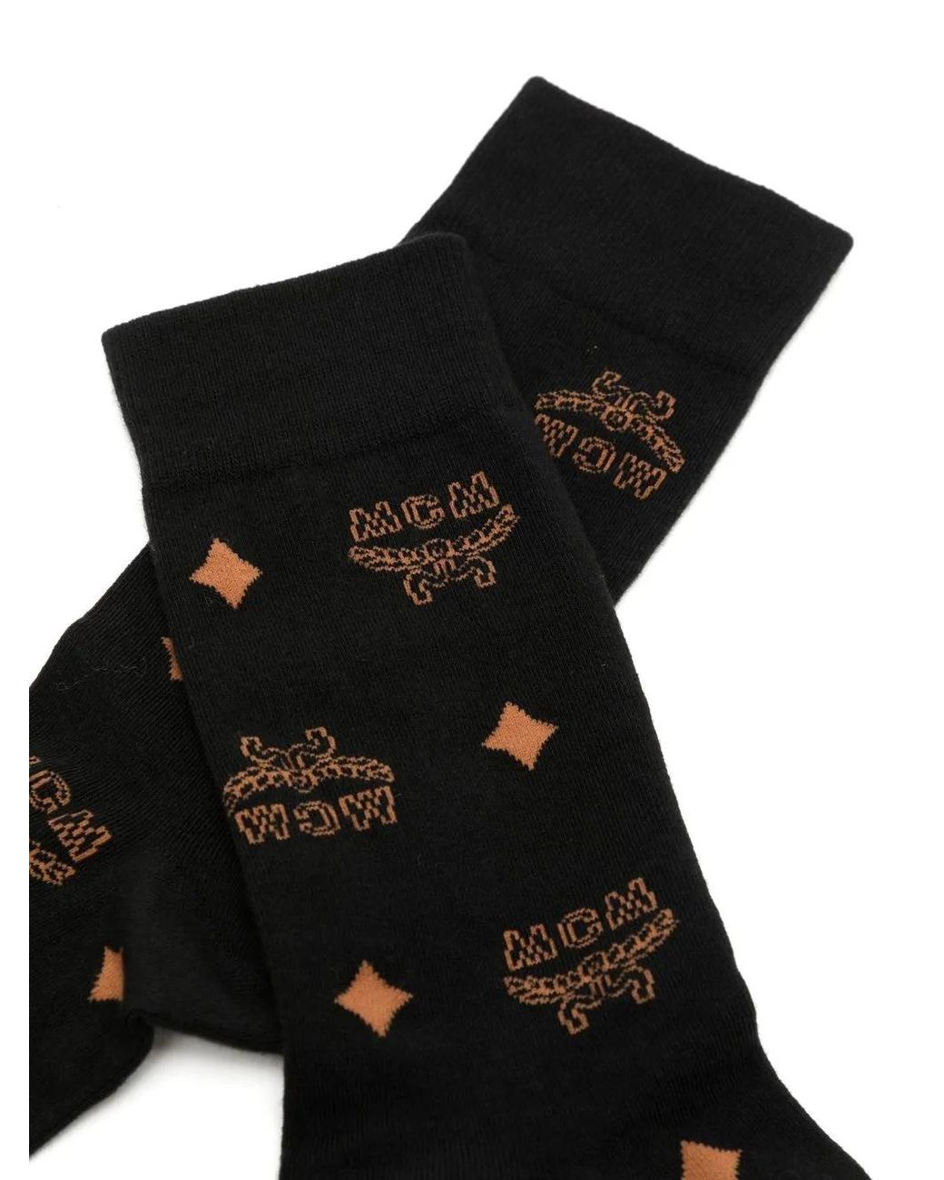 MCM Black Monogram-Print Knit Socks for men