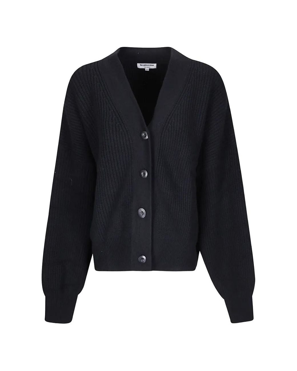 LA PISCINE Black Ribbed-Knit V-Neck Cardigan