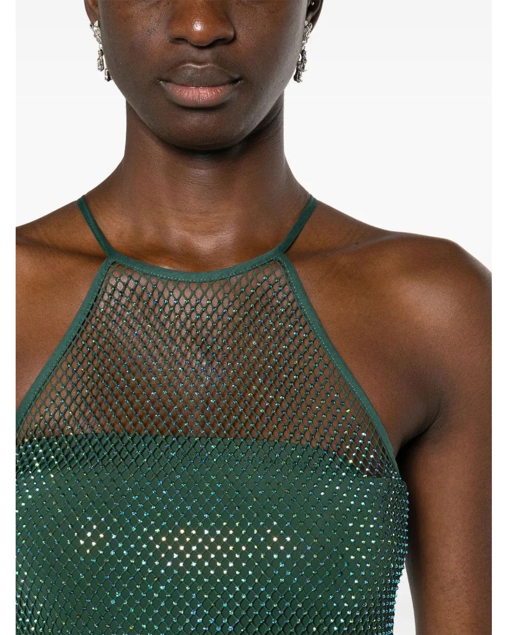 Patrizia Pepe Green Rhinestoned Mesh Maxi Dress