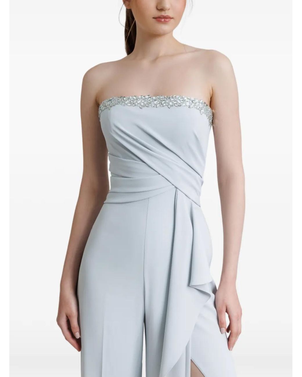 Gemy Maalouf White Embellished Ruffled Jumpsuit
