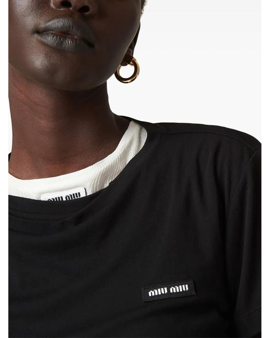 Miu Miu Black Logo-Patch Short-Sleeve T-Shirt