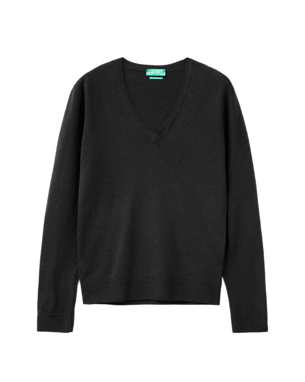 Benetton Black Fine-Knit V-Neck Sweater