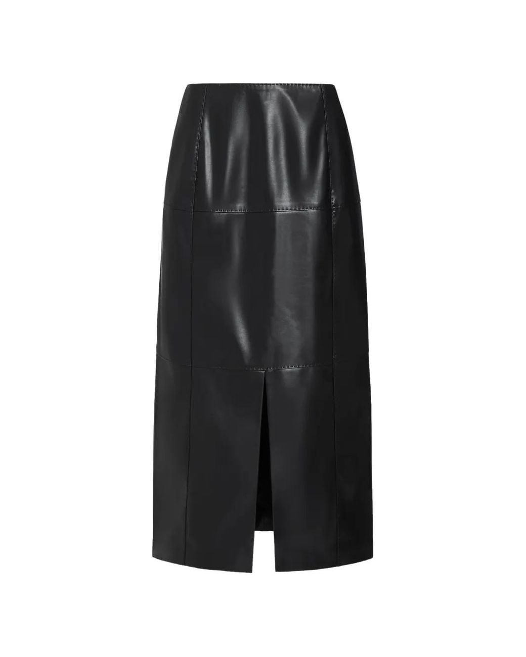 Marie Oliver Black Elliot Paneled Front-Slit Midi Skirt
