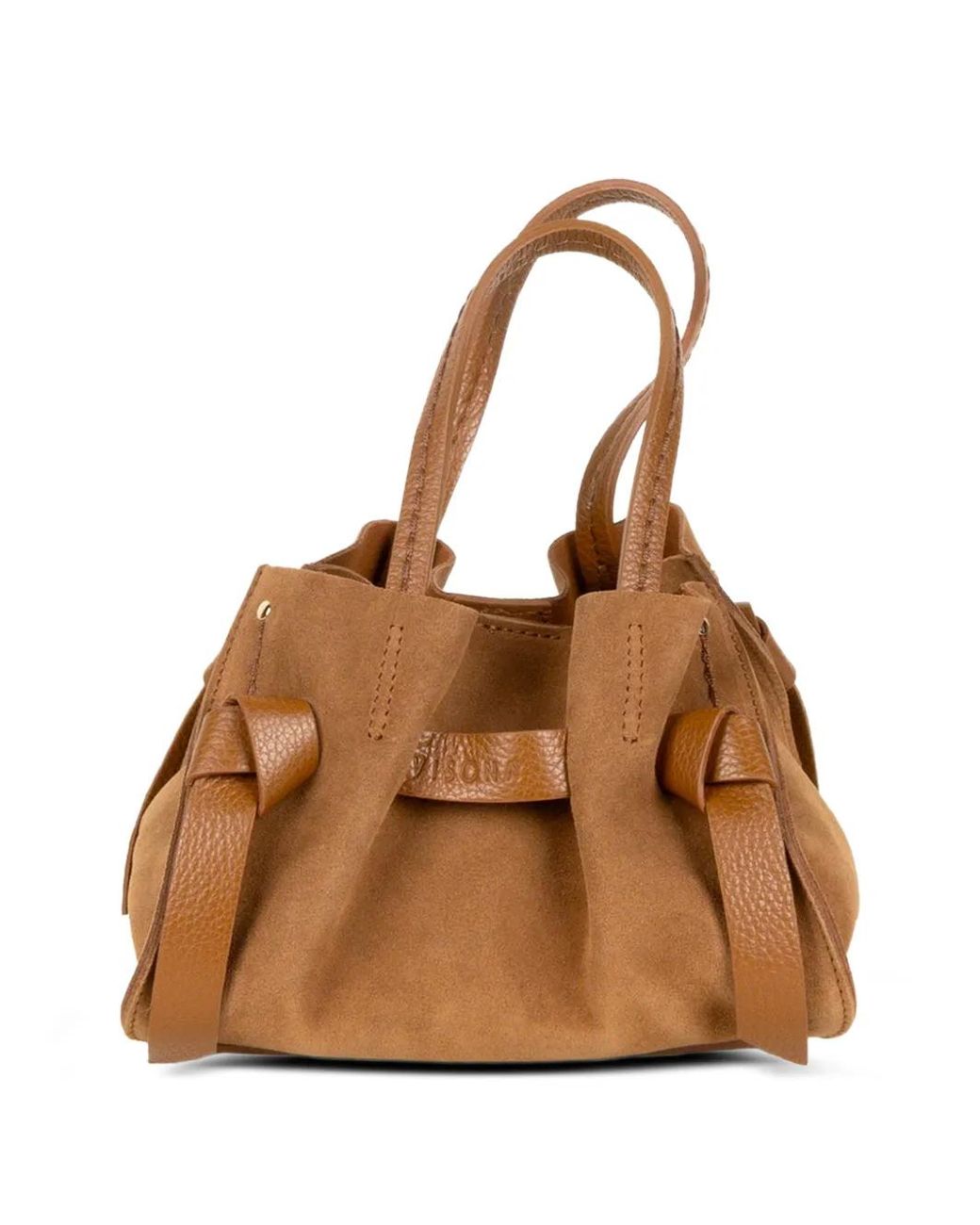 VISONA Brown Vittorina Knot-Detail Suede Tote Bag