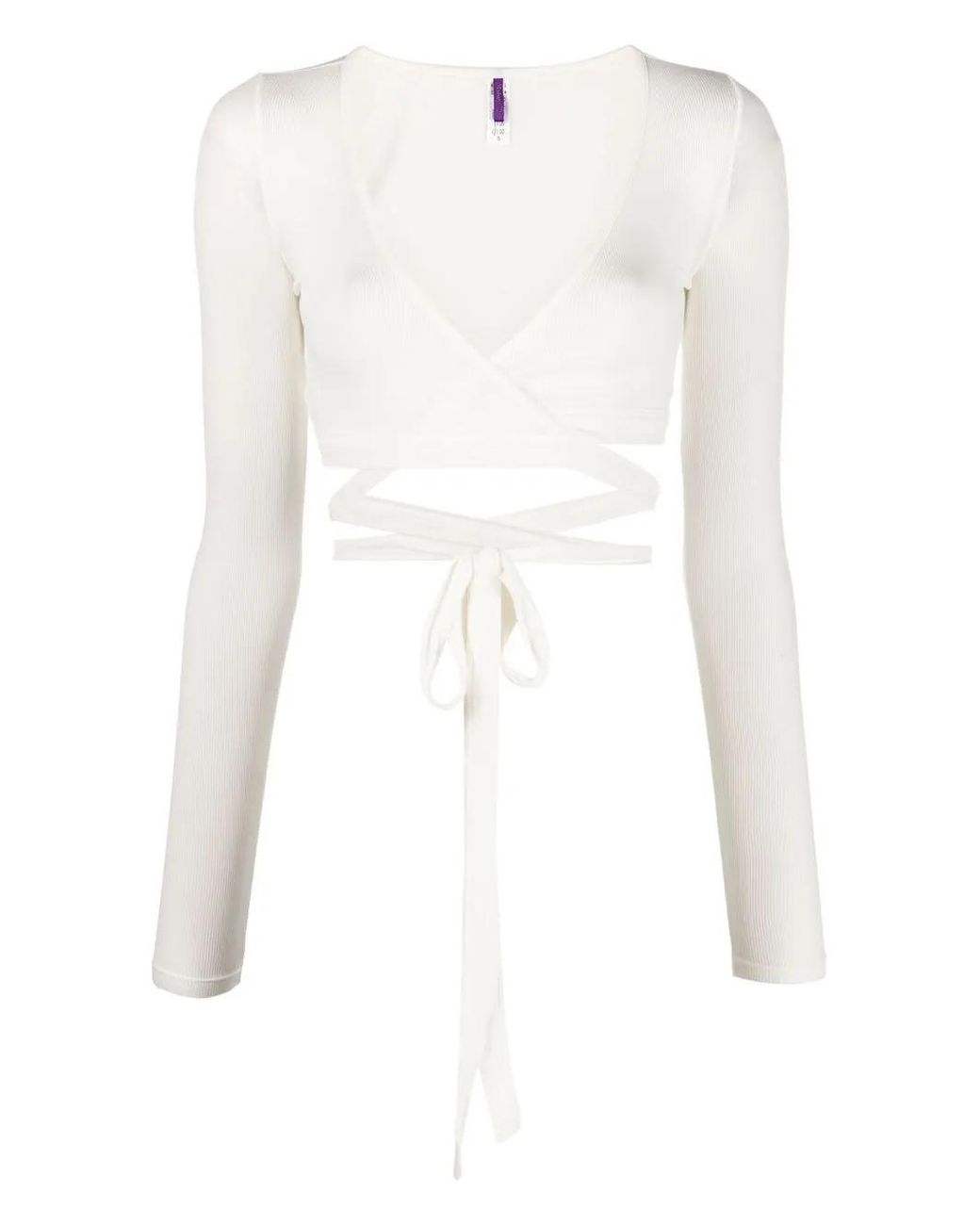 Maison Close White Ribbed Wrap-Design Top